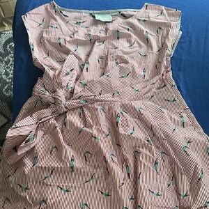 Striped Red and White Dress with Green Accents